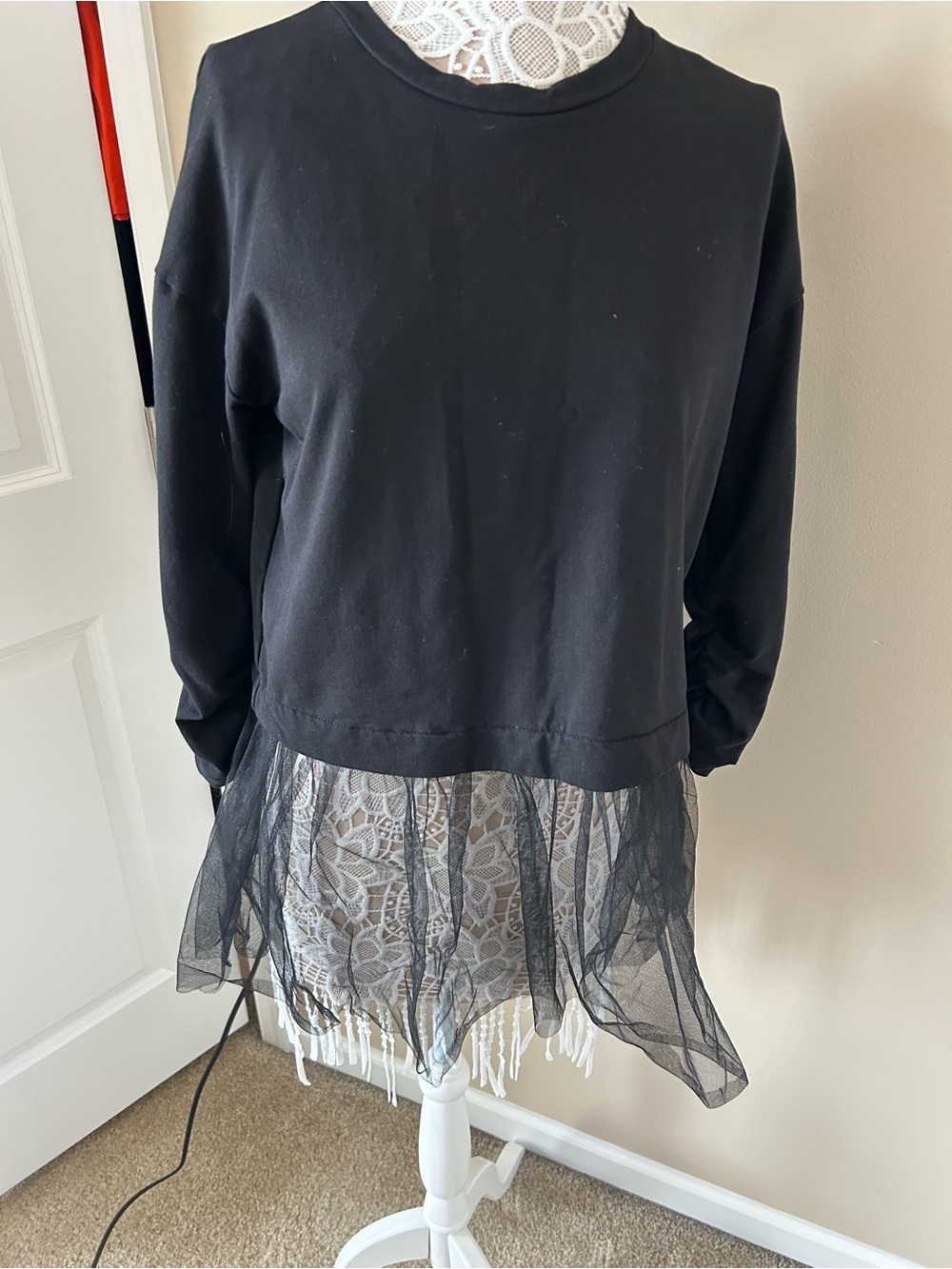 Black Mesh-Hem Sweatshirt - Women